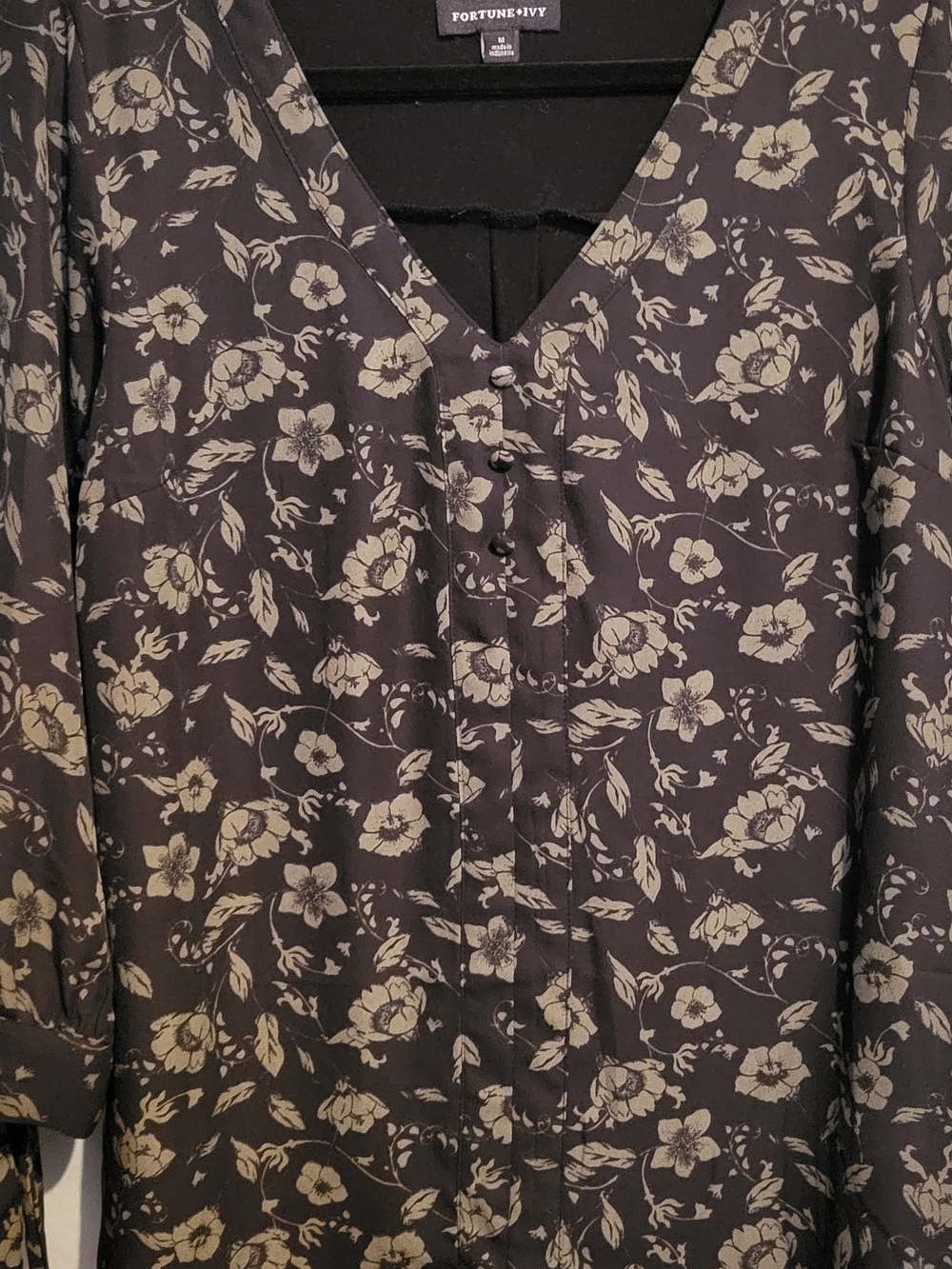 Fortune + Ivy Black Floral V-Neck Tunic